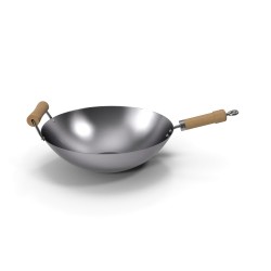 Wok acier carbone 32 cm fond plat induction — Chaudron & Fils