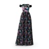 Robe longue de soirée noire dos nu fendue en crêpe