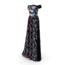 Robe longue de soirée noire dos nu fendue en crêpe