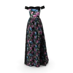 Robe longue de soirée noire dos nu fendue en crêpe