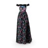 Robe longue de soirée noire dos nu fendue en crêpe