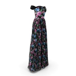 Robe longue de soirée noire dos nu fendue en crêpe